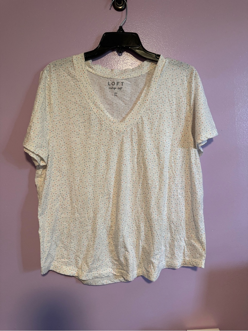 LOFT Off-White V-Neck Tee with Multicolor Dot Print